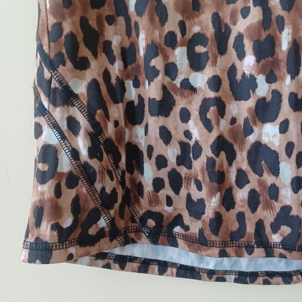 Gottex Lg Workout Tee Round Neck Short Sleeve Animal Leopard Print Fitted Gym - Picture 4 of 5